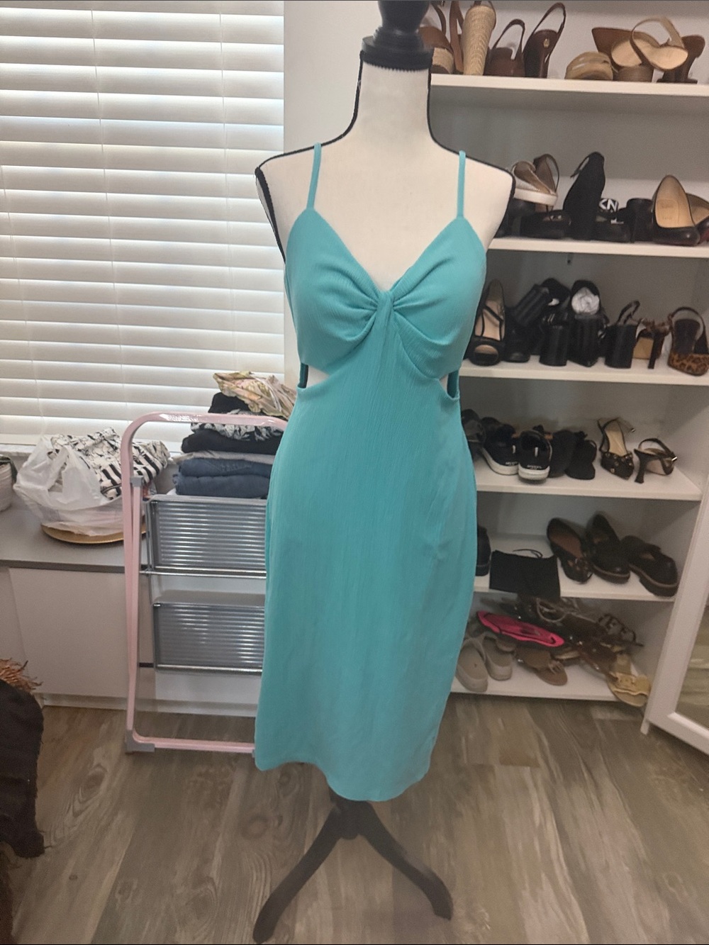 Turquoise Twist-Front Slip Dress - Women's